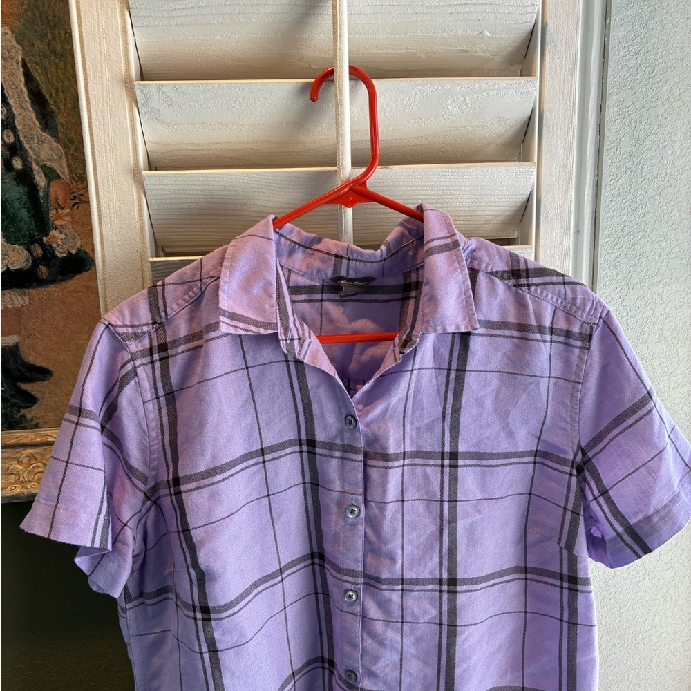 Eddie Bauer Lavender Plaid Button-Front Shirt - Picture 5 of 11